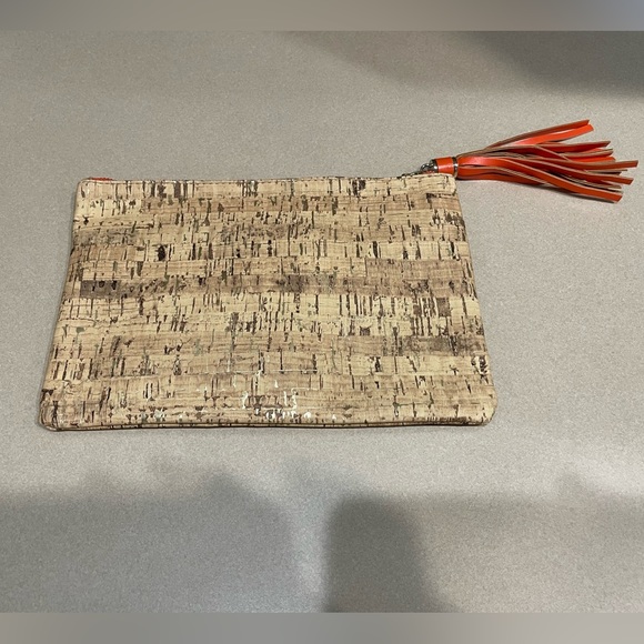 NWOT Mary Kay Cork Print Orange Tassel Clutch - Picture 2 of 9